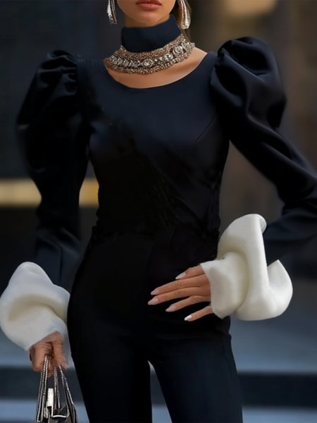Color Block Stand Collar Balloon Sleeve Regular Fit Elegant Blouse With No Chocker, Black-white, Blouses and Shirts
Color Block Stand Collar Balloon Sleeve Regular Fit Elegant Blouse With No Chocker, Black-white, Blouses and Shirts