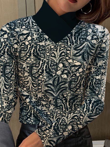 Long Sleeve Floral Regular Micro-Elasticity Loose Blouse For Women, Black, Blouses
Long Sleeve Floral Regular Micro-Elasticity Loose Blouse For Women, Black, Blouses