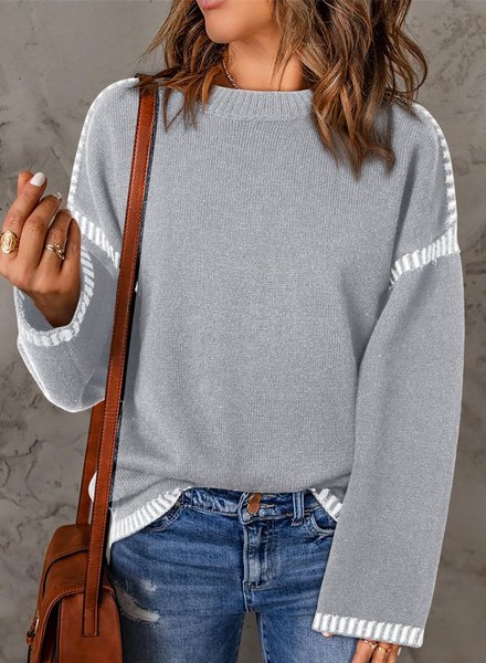 Women Yarn/Wool Yarn Color Block Long Sleeve Comfy Casual Sweater, Light gray, Sweaters
Women Yarn/Wool Yarn Color Block Long Sleeve Comfy Casual Sweater, Light gray, Sweaters