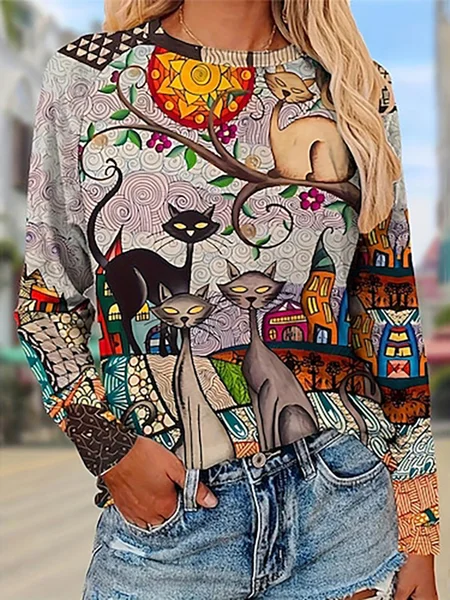 Women's Long Sleeve Tee T-shirt Spring/Fall Cat Printing Jersey Crew Neck Daily Going Out Casual Top, Gray, T-Shirts
Women's Long Sleeve Tee T-shirt Spring/Fall Cat Printing Jersey Crew Neck Daily Going Out Casual Top, Gray, T-Shirts