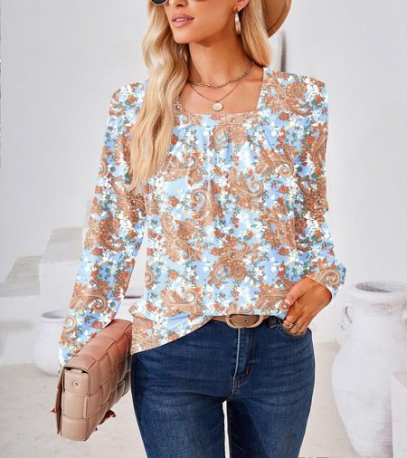 Square Neck Long Sleeve Floral Regular Micro-Elasticity Loose Blouse For Women, Brown, Blouses
Square Neck Long Sleeve Floral Regular Micro-Elasticity Loose Blouse For Women, Brown, Blouses