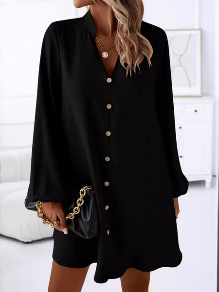 Women's Long Sleeve Summer Plain Buckle Dress V Neck Daily Going Out Casual Knee Length H-Line, Black, Dresses
Women's Long Sleeve Summer Plain Buckle Dress V Neck Daily Going Out Casual Knee Length H-Line, Black, Dresses