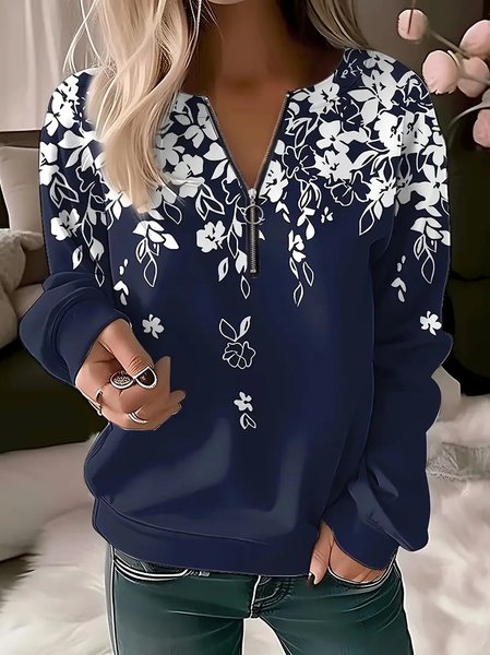 Women's V Neck Floral Zipper Casual Spring/Fall Long Sleeve Sweatshirt, Purplish blue, Sweatshirts & Hoodies
Women's V Neck Floral Zipper Casual Spring/Fall Long Sleeve Sweatshirt, Purplish blue, Sweatshirts & Hoodies