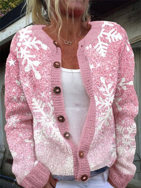 Women Christmas Snowflakes Knitted Long Sleeve Comfy Casual Cardigan, Pink, Outerwear
Women Christmas Snowflakes Knitted Long Sleeve Comfy Casual Cardigan, Pink, Outerwear
