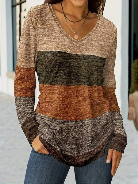 Women's Long Sleeve Blouse Spring/Fall Color Block Printing V Neck Holiday Going Out Casual Top, Brown, T-Shirts
Women's Long Sleeve Blouse Spring/Fall Color Block Printing V Neck Holiday Going Out Casual Top, Brown, T-Shirts