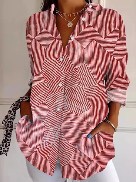 Shirt Collar Long Sleeve Geometric Lightweight Regular Fit Shirt For Women, Red, Shirts
Shirt Collar Long Sleeve Geometric Lightweight Regular Fit Shirt For Women, Red, Shirts