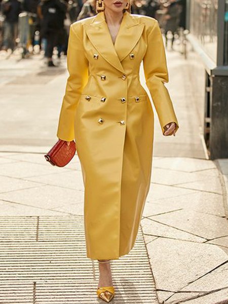 Regular Fit Lapel Collar Plain Urban Regular Sleeve Faux Leather Coat, Yellow, Jackets
Regular Fit Lapel Collar Plain Urban Regular Sleeve Faux Leather Coat, Yellow, Jackets