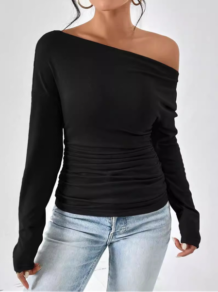 Long Sleeve Plain Regular Micro-Elasticity Loose Blouse For Women, Black, Blouses
Long Sleeve Plain Regular Micro-Elasticity Loose Blouse For Women, Black, Blouses