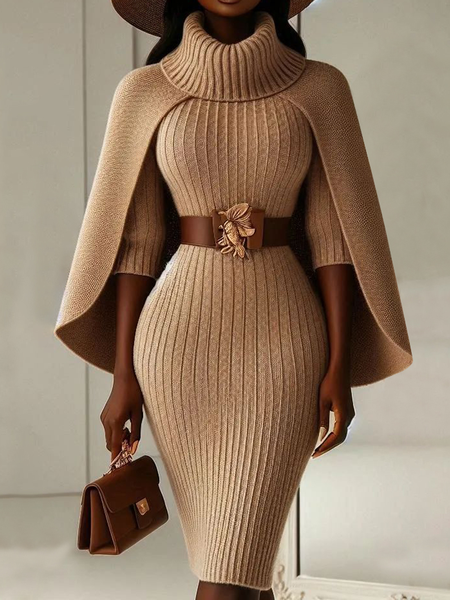 High-Stretch Bodycon Sweater Dress with Integrated Turtleneck Shoulder Overlay(without Belt), Khaki, Mini Dresses
High-Stretch Bodycon Sweater Dress with Integrated Turtleneck Shoulder Overlay(without Belt), Khaki, Mini Dresses