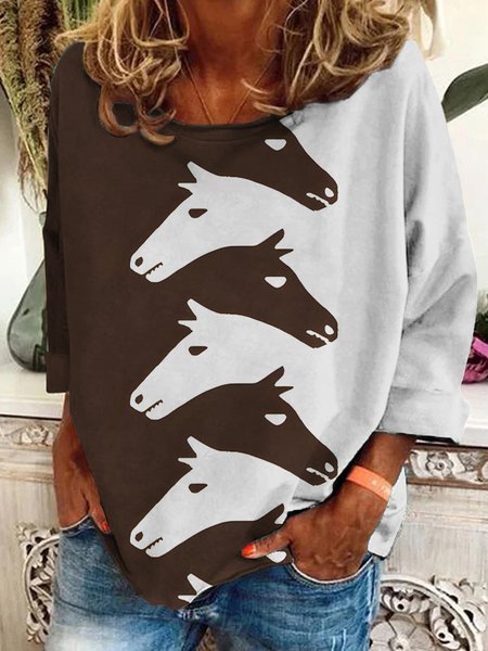 Women's Vintage Western Horse Print Crew Neck Sweatshirt, Brown, Hoodies&Sweatshirts
Women's Vintage Western Horse Print Crew Neck Sweatshirt, Brown, Hoodies&Sweatshirts