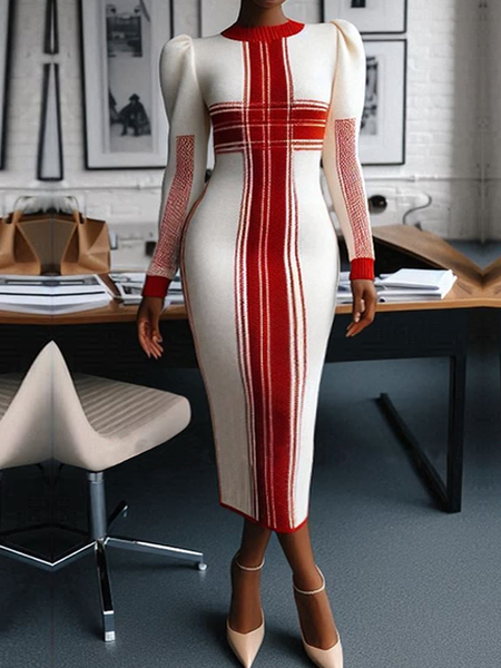 Tight High Elasticity Regular Sleeve Color Block Long Sleeve Elegant Sweater Midi Dress, As picture, Midi Dresses
Tight High Elasticity Regular Sleeve Color Block Long Sleeve Elegant Sweater Midi Dress, As picture, Midi Dresses