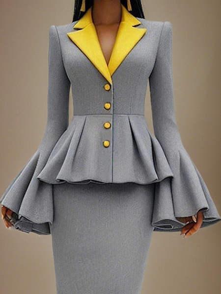 Regular Fit Elegant Bell Sleeve Lapel Collar Long Sleeve Color Block Blazer, Gray, Blazers
Regular Fit Elegant Bell Sleeve Lapel Collar Long Sleeve Color Block Blazer, Gray, Blazers