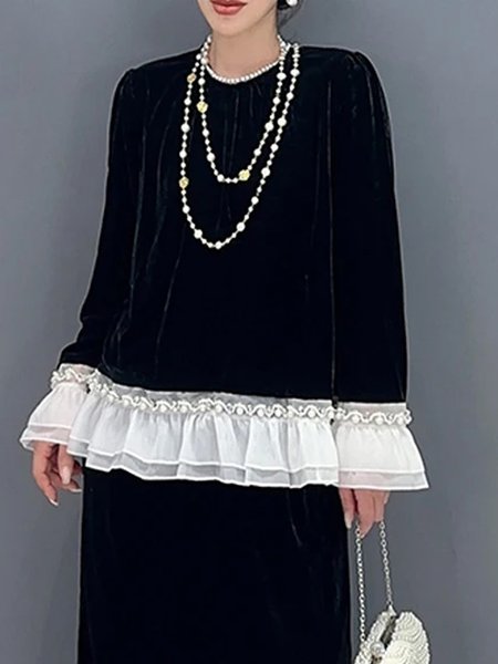 Crew Neck Color Block Elegant Regular Sleeve Split Joint Blouse, Black-white, Blouses and Shirts
Crew Neck Color Block Elegant Regular Sleeve Split Joint Blouse, Black-white, Blouses and Shirts