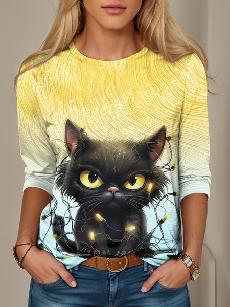 Women's Long Sleeve Tee T-shirt Spring/Fall Cat Printing Jersey Crew Neck Daily Going Out Casual Top, Yellow, T-Shirts
Women's Long Sleeve Tee T-shirt Spring/Fall Cat Printing Jersey Crew Neck Daily Going Out Casual Top, Yellow, T-Shirts