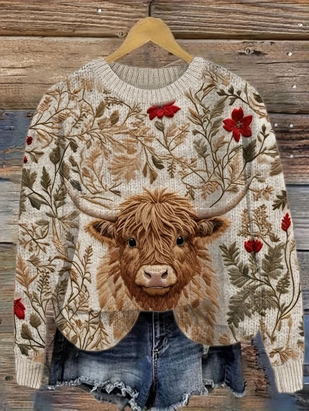 Women's Cute High-Low Denim Print Knitted Crew Neck Sweater, As picture, Sweaters
Women's Cute High-Low Denim Print Knitted Crew Neck Sweater, As picture, Sweaters