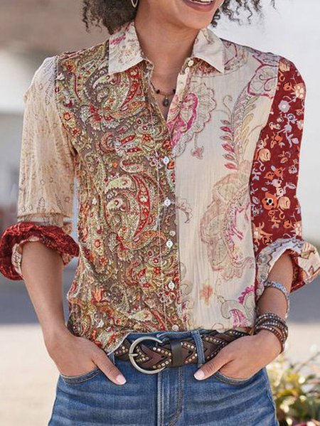 Shirt Collar Long Sleeve Cashew Flowers Regular Loose Shirt For Women, Multicolor, Shirts
Shirt Collar Long Sleeve Cashew Flowers Regular Loose Shirt For Women, Multicolor, Shirts