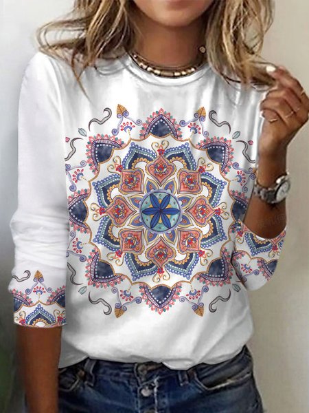 Women's Long Sleeve T-shirt Spring/Fall White Ethnic Jersey Crew Neck Daily Going Out Casual Top, Long sleeves
Women's Long Sleeve T-shirt Spring/Fall White Ethnic Jersey Crew Neck Daily Going Out Casual Top, Long sleeves