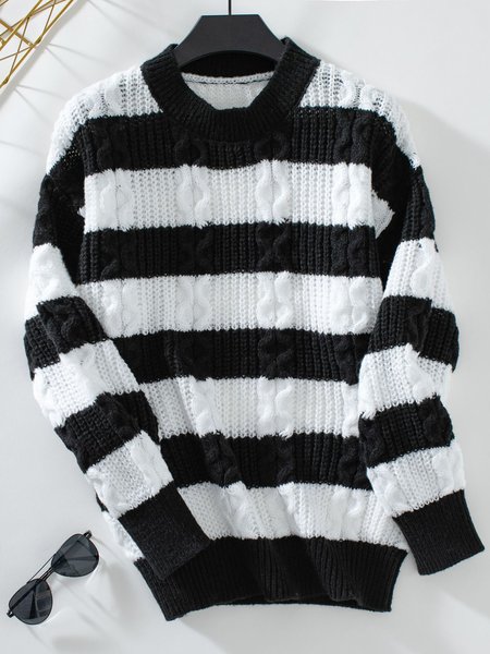 Women's Winter Striped Casual Long Sleeve Crew Neck Sweater, Black, Sweaters
Women's Winter Striped Casual Long Sleeve Crew Neck Sweater, Black, Sweaters