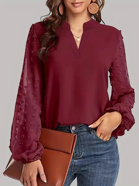 Women's Long Sleeve Blouse Spring/Fall Plain V Neck Daily Going Out Casual Top, Wine red, Blouses
Women's Long Sleeve Blouse Spring/Fall Plain V Neck Daily Going Out Casual Top, Wine red, Blouses