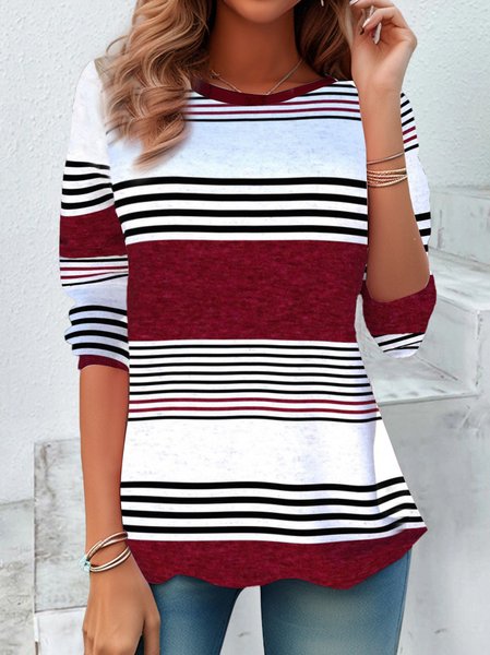 Women's Long Sleeve Tee T-shirt Spring/Fall Striped Jersey Crew Neck Daily Going Out Casual Top, Wine red, T-Shirts
Women's Long Sleeve Tee T-shirt Spring/Fall Striped Jersey Crew Neck Daily Going Out Casual Top, Wine red, T-Shirts