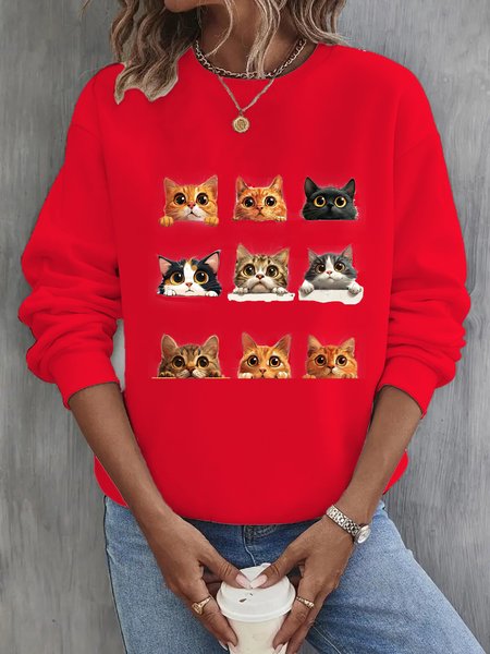 Women's Crew Neck Cat Casual Spring/Fall Long Sleeve Sweatshirt, Red, Sweatshirts & Hoodies
Women's Crew Neck Cat Casual Spring/Fall Long Sleeve Sweatshirt, Red, Sweatshirts & Hoodies