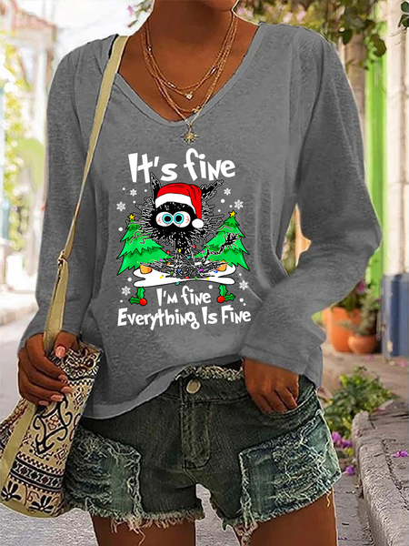 It's Fine I'm Fine Everything Is Fine Casual V-Neck Long Sleeve Shirt, Gray, Long sleeves
It's Fine I'm Fine Everything Is Fine Casual V-Neck Long Sleeve Shirt, Gray, Long sleeves