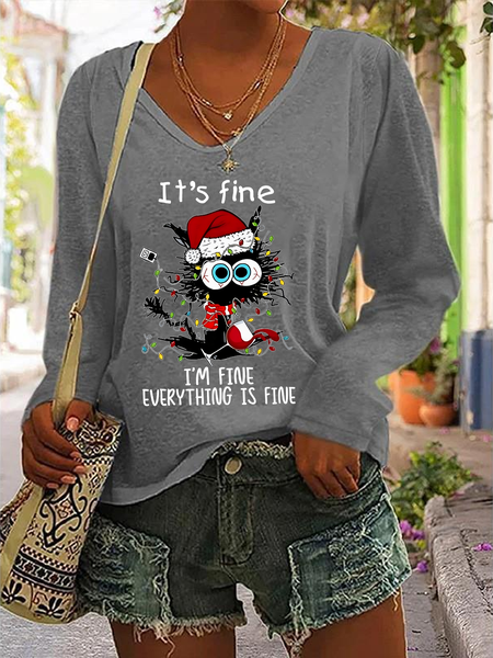 It's Fine I'm Fine Everything Is Fine Casual V-Neck Long Sleeve Shirt, Gray, Long sleeves
It's Fine I'm Fine Everything Is Fine Casual V-Neck Long Sleeve Shirt, Gray, Long sleeves