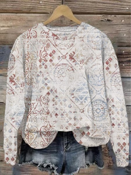 Women's Crew Neck Ethnic Casual Spring/Fall Cotton Long Sleeve Sweatshirt, White, Sweatshirts & Hoodies
Women's Crew Neck Ethnic Casual Spring/Fall Cotton Long Sleeve Sweatshirt, White, Sweatshirts & Hoodies