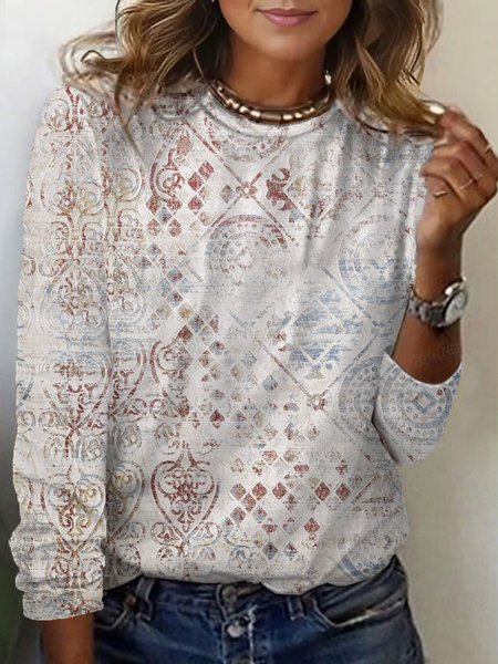 Women's Long Sleeve Tee T-shirt Spring/Fall Ethnic Jersey Crew Neck Daily Going Out Casual Top, White, T-Shirts
Women's Long Sleeve Tee T-shirt Spring/Fall Ethnic Jersey Crew Neck Daily Going Out Casual Top, White, T-Shirts