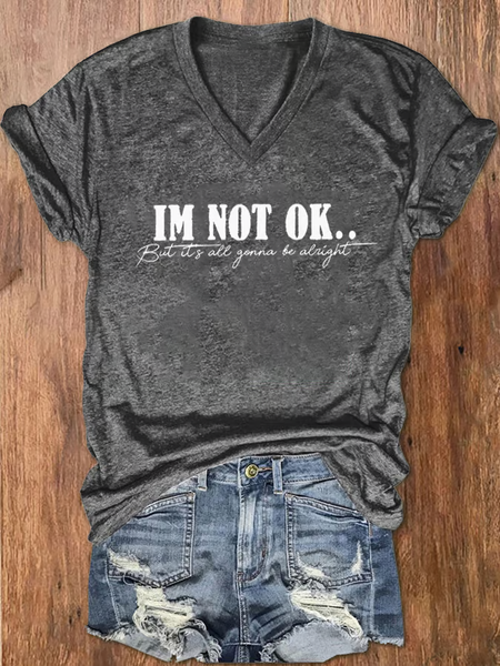 Women's I'm Not OK But It's All Gonna Be Alright Print V-Neck T-Shirt, Gray, T-shirts
Women's I'm Not OK But It's All Gonna Be Alright Print V-Neck T-Shirt, Gray, T-shirts