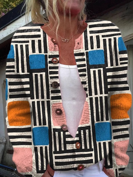 Women's Autumn Outerwear Casual Geometric Long Sleeve Crew Neck Jacket, Multicolor, Jackets
Women's Autumn Outerwear Casual Geometric Long Sleeve Crew Neck Jacket, Multicolor, Jackets