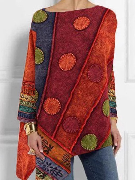 Crew Neck Long Sleeve Ethnic Regular Micro-Elasticity Loose Blouse For Women, Multicolor, Blouses
Crew Neck Long Sleeve Ethnic Regular Micro-Elasticity Loose Blouse For Women, Multicolor, Blouses