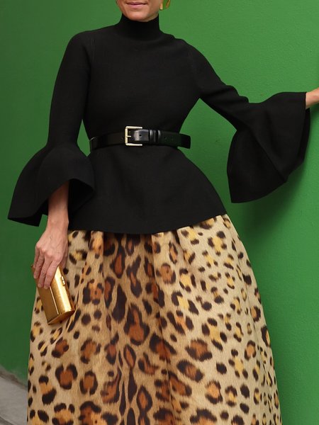 Elegant Plain Turtleneck Bell Sleeve Sweater With No Belt, Black, Blouses and Shirts
Elegant Plain Turtleneck Bell Sleeve Sweater With No Belt, Black, Blouses and Shirts