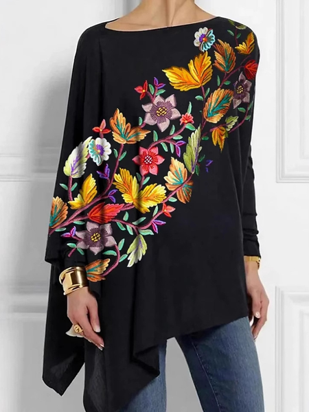 Crew Neck Long Sleeve Floral Regular Micro-Elasticity Loose Blouse For Women, Black, Blouses
Crew Neck Long Sleeve Floral Regular Micro-Elasticity Loose Blouse For Women, Black, Blouses