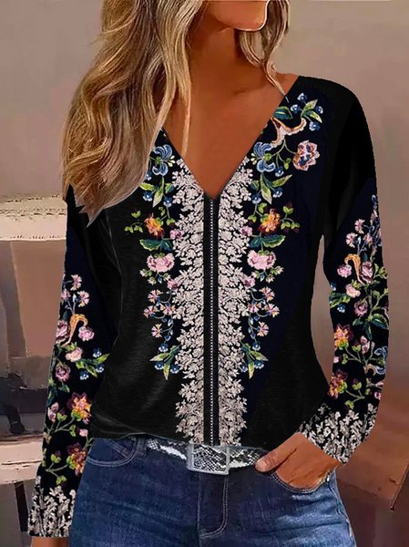 Women's Long Sleeve Tee T-shirt Spring/Fall Floral Jersey V Neck Daily Going Out Casual Top, Black, T-Shirts
Women's Long Sleeve Tee T-shirt Spring/Fall Floral Jersey V Neck Daily Going Out Casual Top, Black, T-Shirts