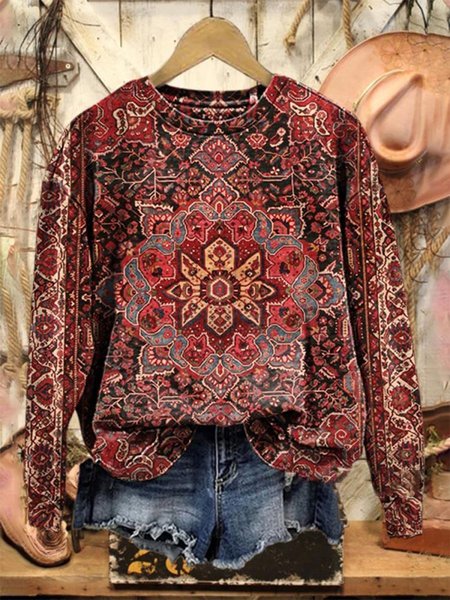 Women's Crew Neck Ethnic Casual Spring/Fall Long Sleeve Sweatshirt, Red, Sweatshirts & Hoodies
Women's Crew Neck Ethnic Casual Spring/Fall Long Sleeve Sweatshirt, Red, Sweatshirts & Hoodies