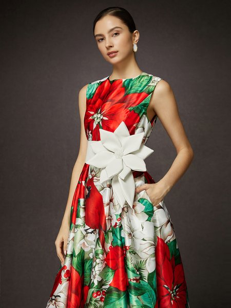 Floral Crew Neck Elegant Sleeveless Party Dress With Belt, As picture, Midi Dresses
Floral Crew Neck Elegant Sleeveless Party Dress With Belt, As picture, Midi Dresses
