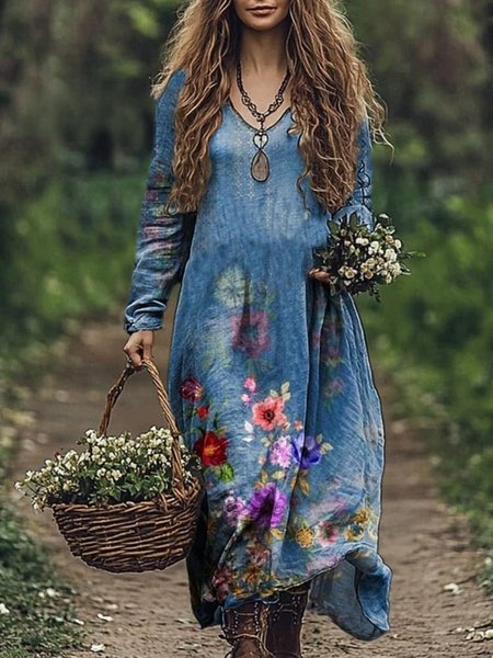 Women's Long Sleeve Spring/Fall Floral Jersey Dress V Neck Daily Going Out Casual Maxi A-Line T-Shirt Dress, Blue, Dresses
Women's Long Sleeve Spring/Fall Floral Jersey Dress V Neck Daily Going Out Casual Maxi A-Line T-Shirt Dress, Blue, Dresses