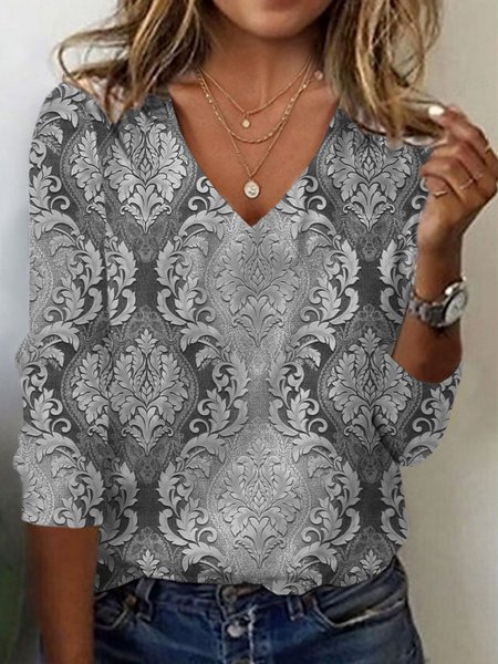 Women's Long Sleeve Tee T-shirt Spring/Fall Ethnic Jersey V Neck Daily Going Out Casual Top, Gray, T-Shirts
Women's Long Sleeve Tee T-shirt Spring/Fall Ethnic Jersey V Neck Daily Going Out Casual Top, Gray, T-Shirts