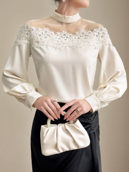 Elegant Plain Lace Stand Collar Balloon Sleeve Blouse, As picture, Blouses and Shirts
Elegant Plain Lace Stand Collar Balloon Sleeve Blouse, As picture, Blouses and Shirts
