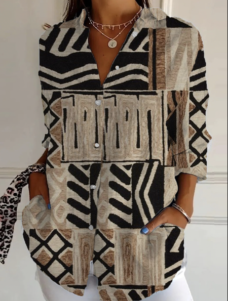 Shirt Collar Long Sleeve Geometric Regular Loose Shirt For Women, Multicolor, Shirts
Shirt Collar Long Sleeve Geometric Regular Loose Shirt For Women, Multicolor, Shirts