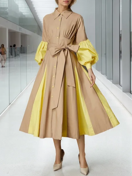 Elegant Color Block Balloon Sleeve Midi Shirt Dress With Belt, As picture, Maxi Dresses
Elegant Color Block Balloon Sleeve Midi Shirt Dress With Belt, As picture, Maxi Dresses