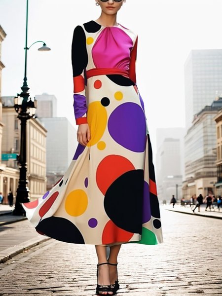 Elegant Abstract Polka Dots Crew Neck Maxi Dress With Belt, As picture, Midi Dresses
Elegant Abstract Polka Dots Crew Neck Maxi Dress With Belt, As picture, Midi Dresses