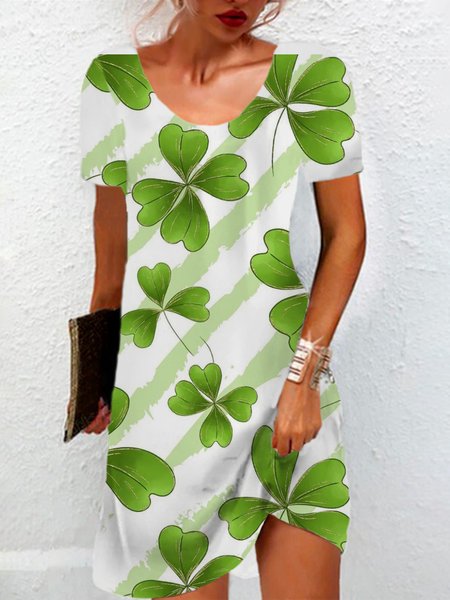 Women's St Patricks Day Four-leaf Clover Print Mini Short Sleeve Floral Dress, Green, Dresses
Women's St Patricks Day Four-leaf Clover Print Mini Short Sleeve Floral Dress, Green, Dresses