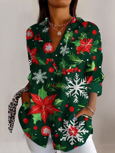 Shirt Collar Holiday Pattern Micro-Elasticity Regular Fit Shirt For Women, Green, Shirts
Shirt Collar Holiday Pattern Micro-Elasticity Regular Fit Shirt For Women, Green, Shirts