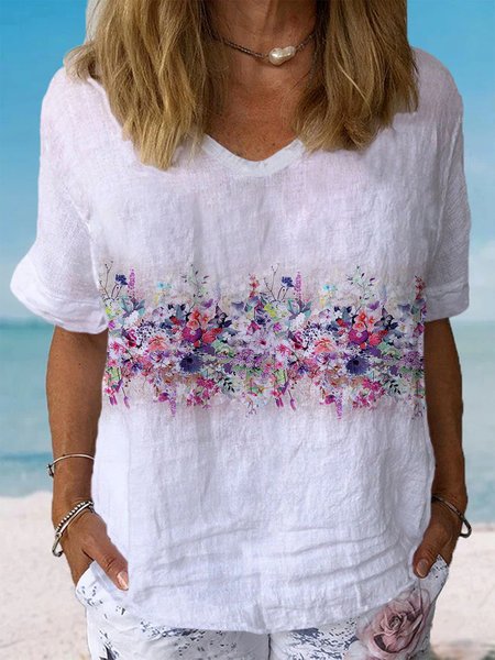 Women's Short Sleeve Blouse Summer Floral Cotton Crew Neck Daily Going Out Casual Top, White, Blouses
Women's Short Sleeve Blouse Summer Floral Cotton Crew Neck Daily Going Out Casual Top, White, Blouses