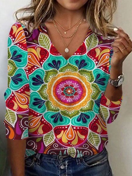 Women's Long Sleeve Tee T-shirt Spring/Fall Ethnic Jersey V Neck Holiday Going Out Casual Top, Multicolor, T-Shirts
Women's Long Sleeve Tee T-shirt Spring/Fall Ethnic Jersey V Neck Holiday Going Out Casual Top, Multicolor, T-Shirts