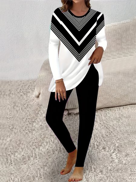 Women's Jersey Geometric Daily Going Out Two Piece Set Long Sleeve Casual Spring/Fall Top With Pants Matching Set, Black, Suit Set
Women's Jersey Geometric Daily Going Out Two Piece Set Long Sleeve Casual Spring/Fall Top With Pants Matching Set, Black, Suit Set