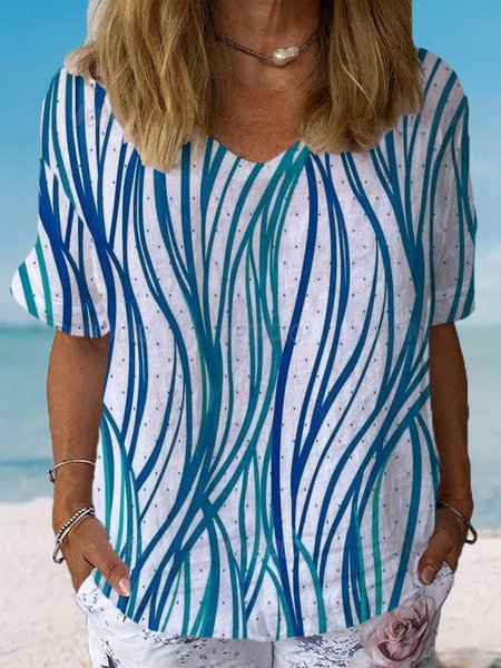 Women's Short Sleeve Blouse Summer Abstract Cotton Crew Neck Daily Going Out Casual Top, Blue, Blouses
Women's Short Sleeve Blouse Summer Abstract Cotton Crew Neck Daily Going Out Casual Top, Blue, Blouses