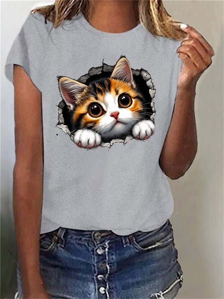Women's Short Sleeve Tee T-shirt Summer Cat Cotton-Blend Crew Neck Daily Going Out Casual Top, Gray, T-Shirts
Women's Short Sleeve Tee T-shirt Summer Cat Cotton-Blend Crew Neck Daily Going Out Casual Top, Gray, T-Shirts
